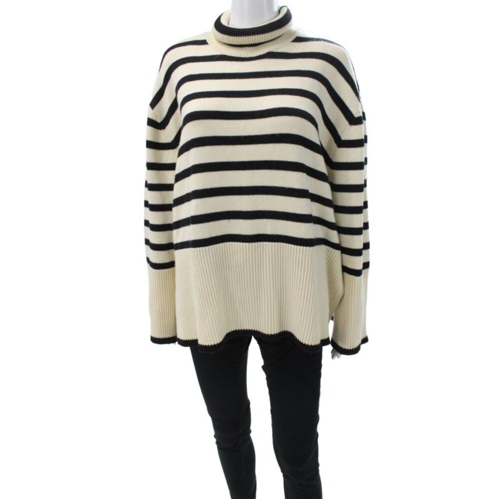Toteme Women Pullover Sweater Turtleneck Striped Black Wool Size M